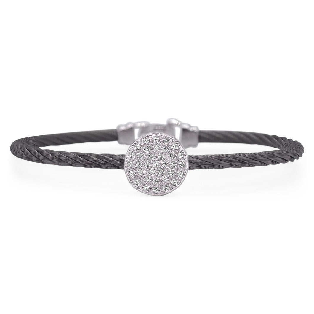 ALOR 1/4ctw Diamond Black Cable Stainless Steel and White Gold Taking Shapes Disc Bracelet