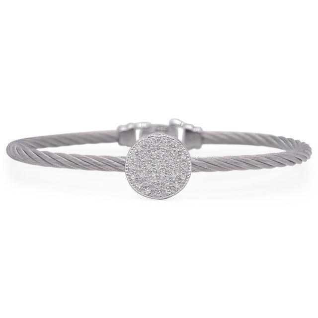 ALOR 1/4ctw Diamond Grey Cable Stainless Steel and White Gold Taking Shapes Disc Bracelet