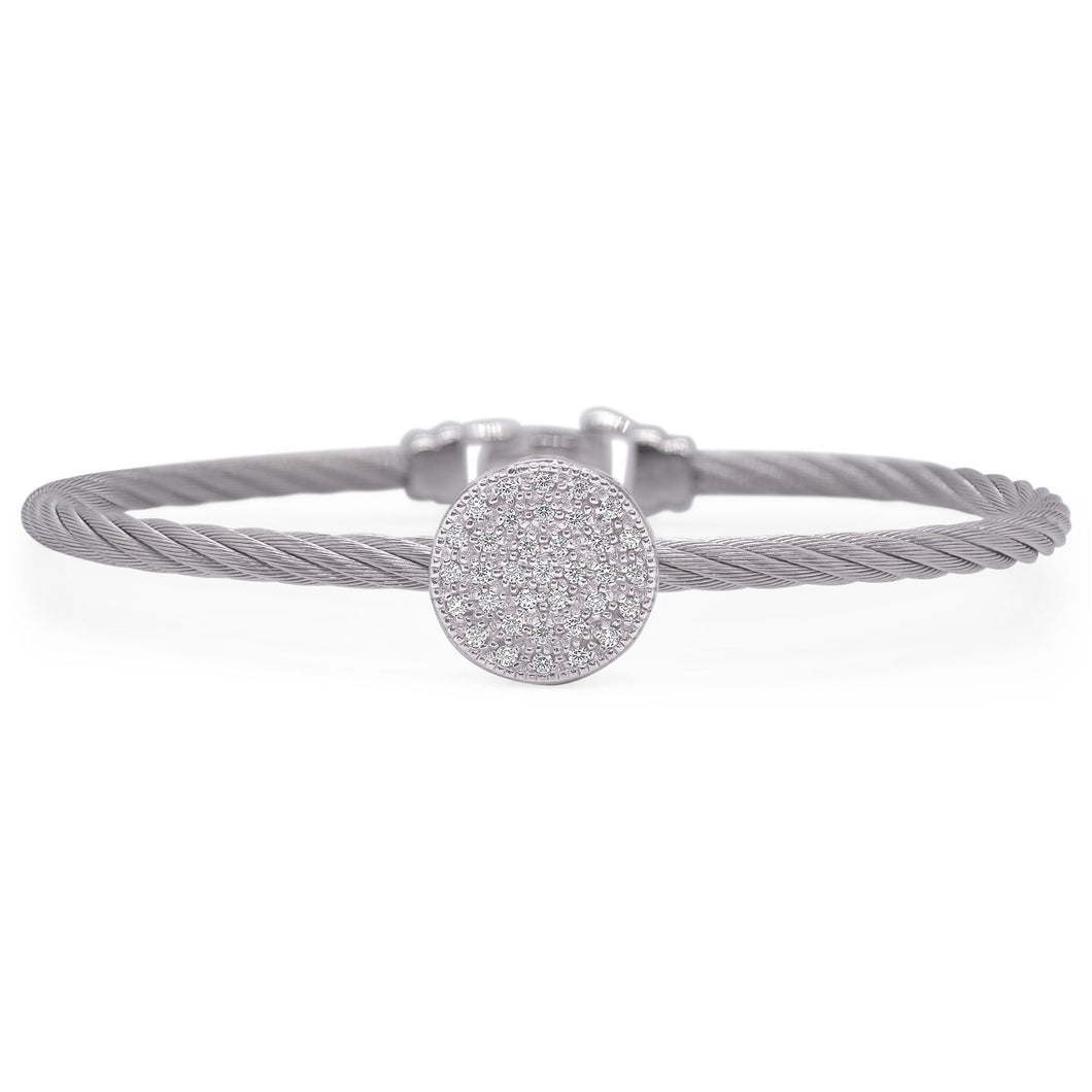 ALOR 1/4ctw Diamond Grey Cable Stainless Steel and White Gold Taking Shapes Disc Bracelet