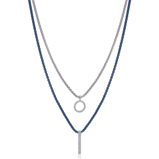 ALOR 1/5ctw Diamond Blueberry and Grey Stainless Steel Chain and White Gold Double Layered Necklace