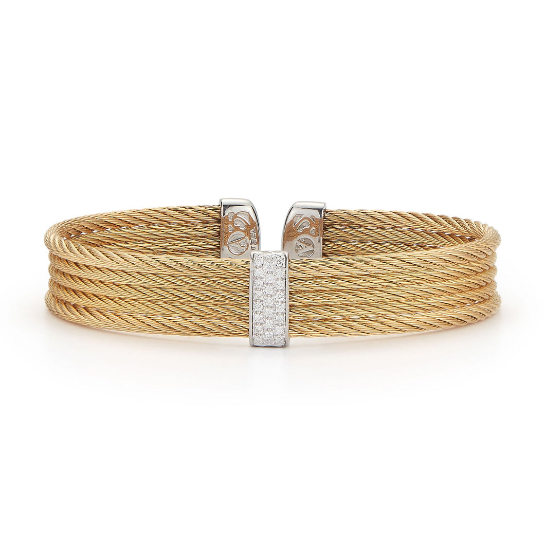 ALOR 1/5ctw Diamond Yellow Cable Stainless Steel and White Gold Mini Cuff Bracelet