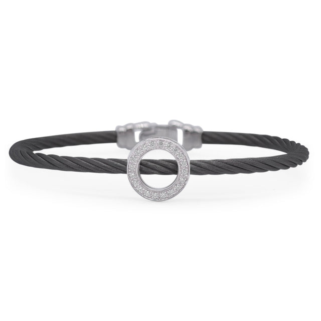 ALOR 1/6ctw Diamond Black Cable Stainless Steel and White Gold Full Circle Bracelet