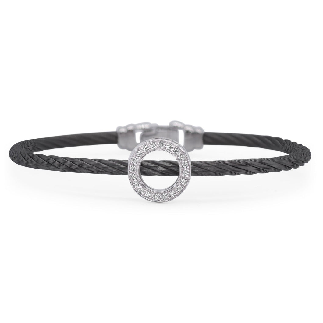 ALOR 1/6ctw Diamond Black Cable Stainless Steel and White Gold Full Circle Bracelet