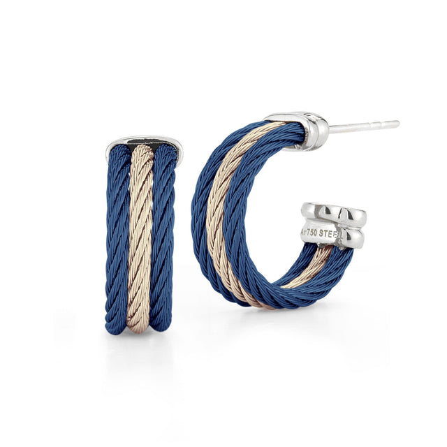 ALOR Blueberry Cable, Carnation Cable, and White Gold Small Three Row Hoop Earrings