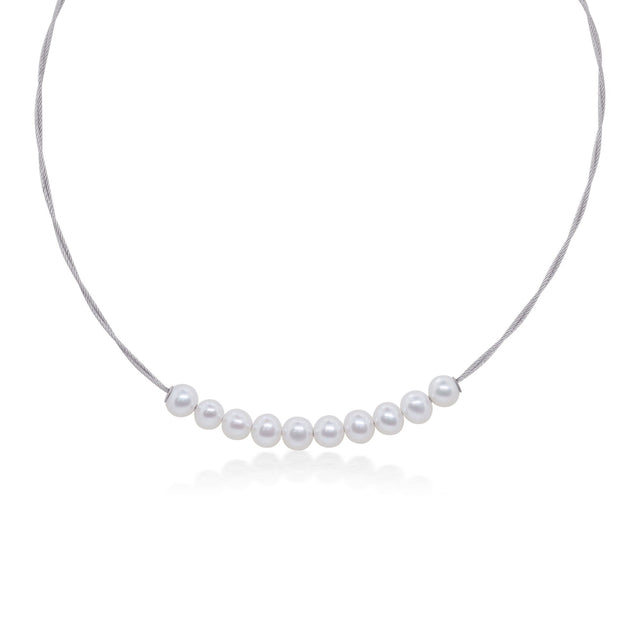 ALOR Grey Cable and Freshwater Cultured Pearl Stainless Steel Necklace