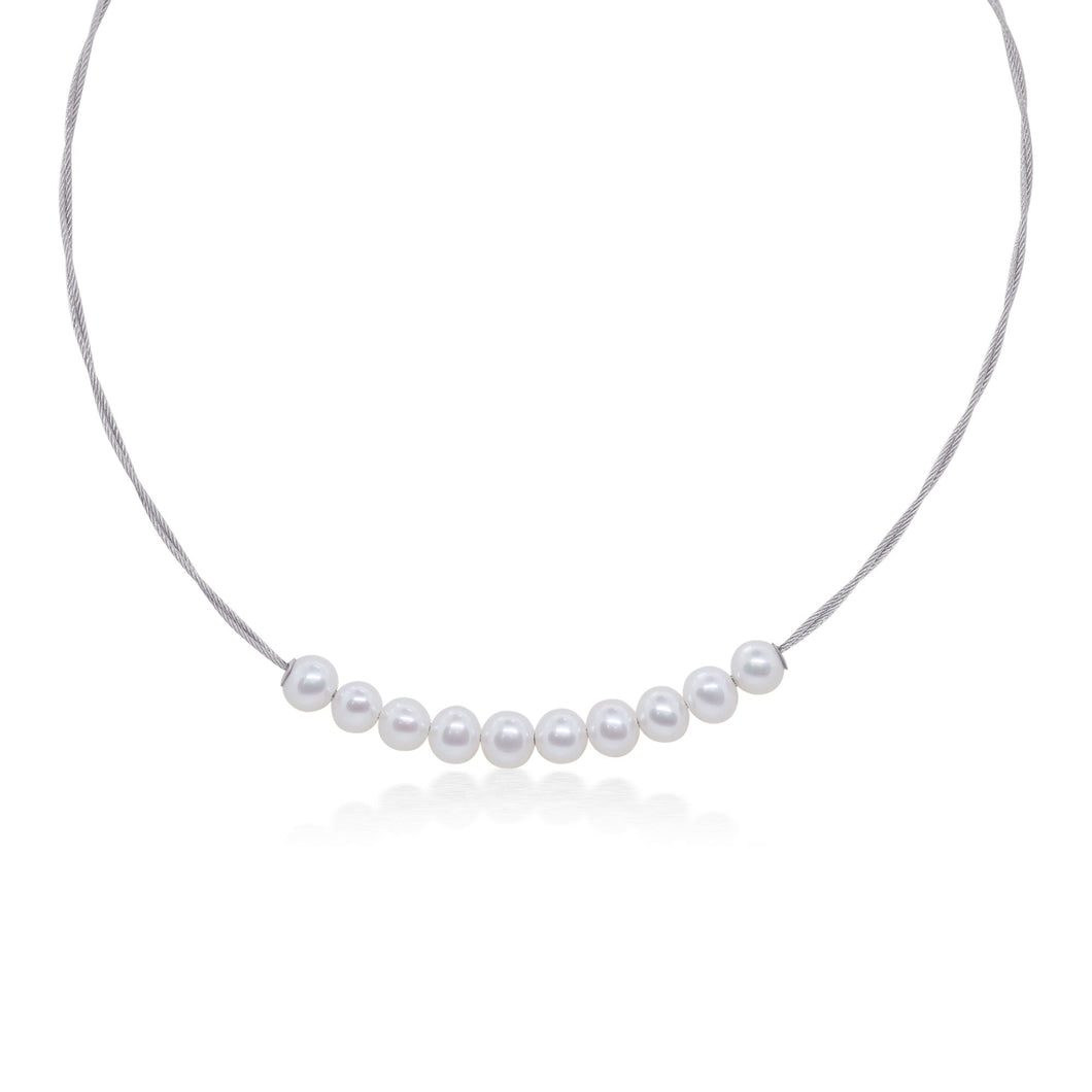 ALOR Grey Cable and Freshwater Cultured Pearl Stainless Steel Necklace