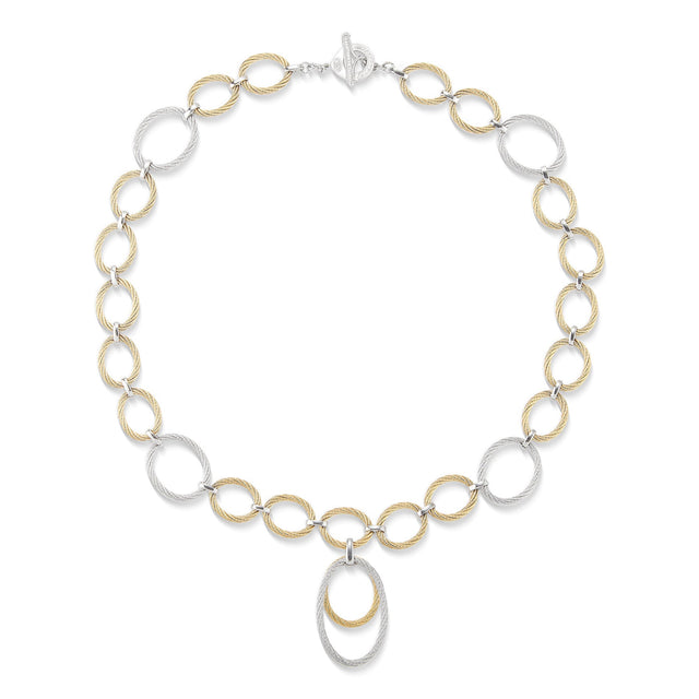 ALOR Yellow Cable and Grey Cable Stainless Steel Drop Interlock Necklace