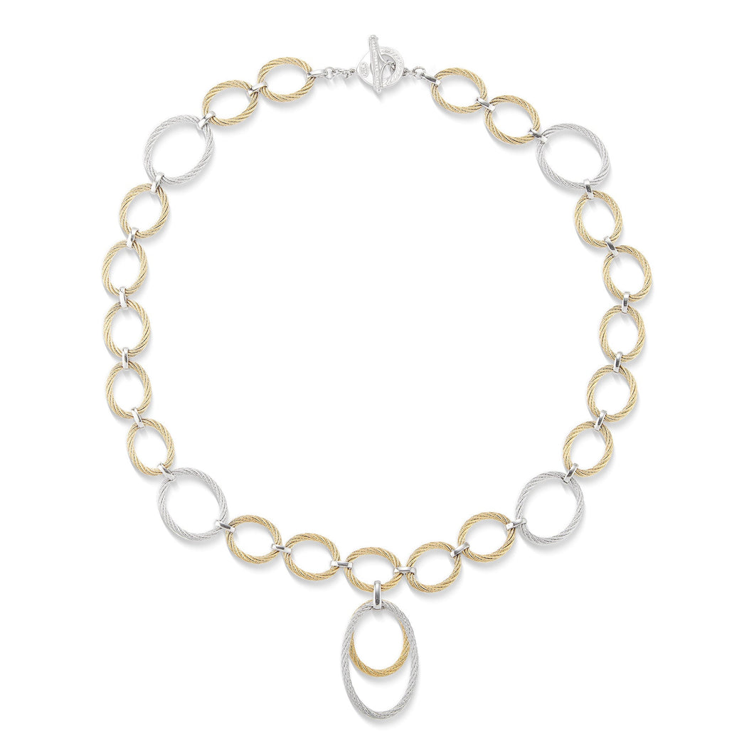 ALOR Yellow Cable and Grey Cable Stainless Steel Drop Interlock Necklace