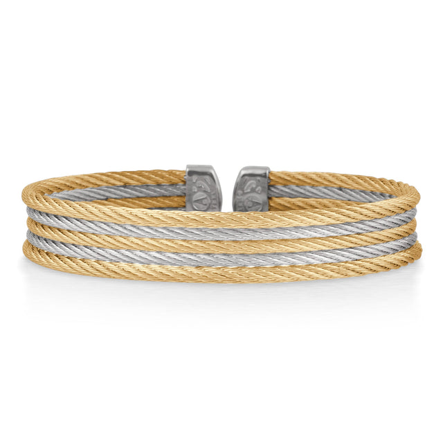 ALOR Yellow and Grey Cable Stainless Steel 5-Row Cuff Bracelet