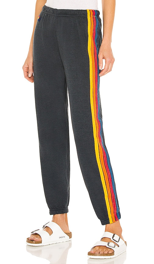 Aviator Nation 5 Stripe Sweatpant in Black