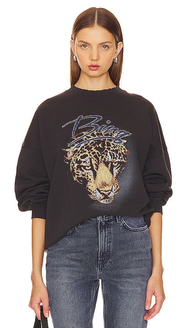 ANINE BING Harvey Leopard Crew in Black - ANINE BING Harvey Leopard Crew en noir - ANINE BING Harvey 黑色豹纹圆领上衣 - ANINE BING Harvey Leopard Crew in Schwarz - ANINE BING Harvey 레오파드 크루 - ANINE BING Harvey Leopard Crew in nero