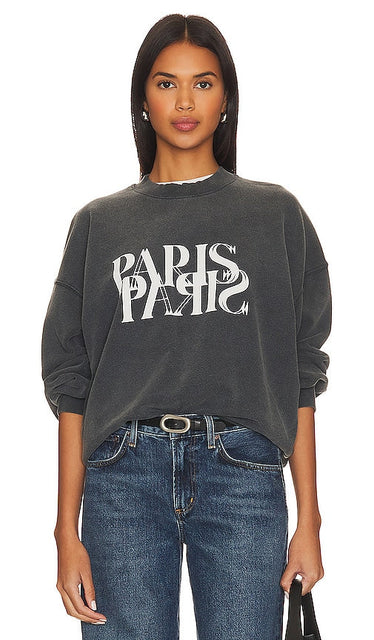 ANINE BING Jaci Paris Sweatshirt in Black - ANINE BING Jaci Paris Sweat en Noir - ANINE BING Jaci Paris 黑色运动衫 - ANINE BING Jaci Paris Sweatshirt in Schwarz - ANINE BING Jaci Paris 스웨트셔츠블랙 색상 - Felpa ANINE BING Jaci Paris in nero