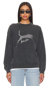 ANINE BING Spencer Sweatshirt Spotted Leopard in Black - ANINE BING Spencer Sweat-shirt léopard tacheté en noir - ANINE BING Spencer 黑色斑点豹纹运动衫 - ANINE BING Spencer Sweatshirt mit gepunktetem Leopardenmuster in Schwarz - ANINE BING 스펜서 스웨트셔츠 블랙 색상 - ANINE BING Felpa Spencer Leopardo Maculato in Nero