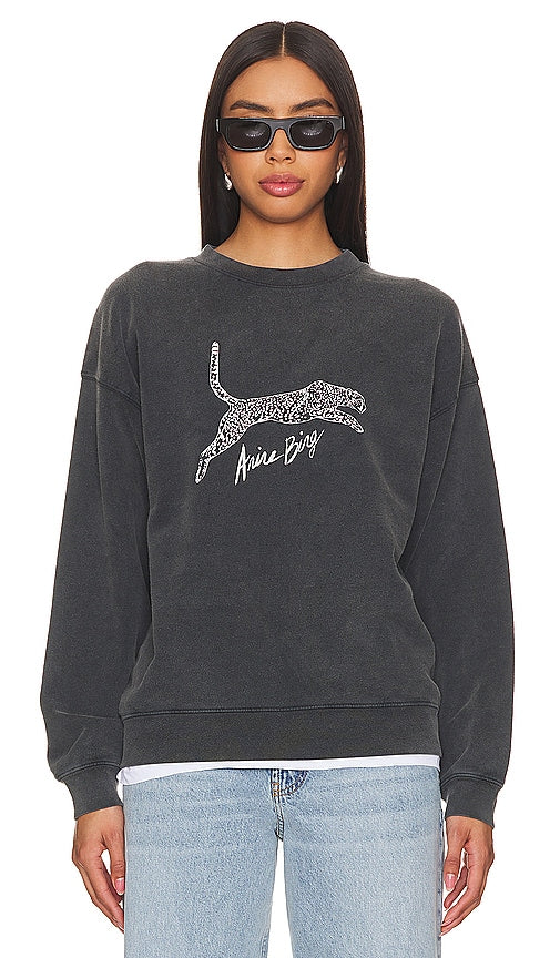 ANINE BING Spencer Sweatshirt Spotted Leopard in Black - ANINE BING Spencer Sweat-shirt léopard tacheté en noir - ANINE BING Spencer 黑色斑点豹纹运动衫 - ANINE BING Spencer Sweatshirt mit gepunktetem Leopardenmuster in Schwarz - ANINE BING 스펜서 스웨트셔츠 블랙 색상 - ANINE BING Felpa Spencer Leopardo Maculato in Nero