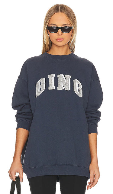 ANINE BING Tyler Bing Sweatshirt in Navy - ANINE BING Sweat-shirt Tyler Bing en bleu marine - ANINE BING Tyler Bing 海军蓝运动衫 - ANINE BING Tyler Bing Sweatshirt in Marineblau - ANINE BING Tyler Bing 스웨트셔츠 색상 네이비 - ANINE BING Felpa Tyler Bing in blu scuro
