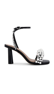 Arch NYC The Ballies Puff Sling Heel in Black | Black & Silver Heeled Sandals for Women