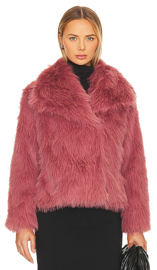 ASTR the Label Lynx Faux Fur Coat in Mauve