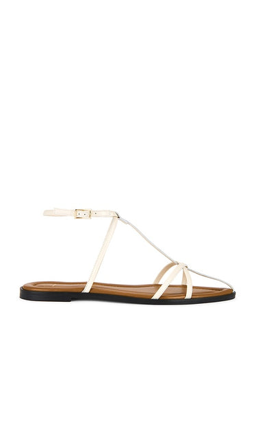 ATP Atelier Griante Shimmery Sandals in White | Perla Strappy Flats for Women