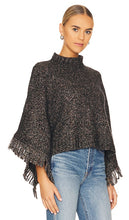 Autumn Cashmere Tweed Fringed Poncho in Charcoal