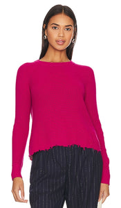 Autumn Cashmere Distressed Scallop Sweater in Fuschia