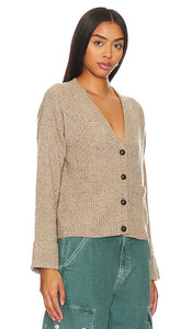 Autumn Cashmere Boxy Cuffed V-Neck Cardigan in Beige