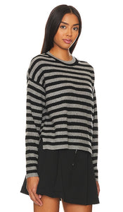 Autumn Cashmere Striped Shaker Crew Neck in Charcoal