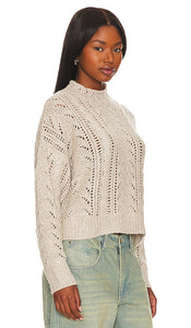 Autumn Cashmere Blouson Sleeve Cable Crew Neck in Cream