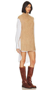 Autumn Cashmere Chunky Cable Sleeveless Tunic in Tan