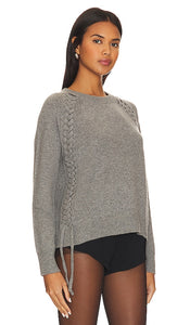 Autumn Cashmere Hand Braided Lace Up Crew Neck in Grey