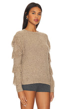 Autumn Cashmere Fringe Sleeve Crew Neck in Brown