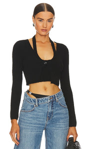 Alexander Wang Twinset Long Sleeve Halter Cardigan in Black