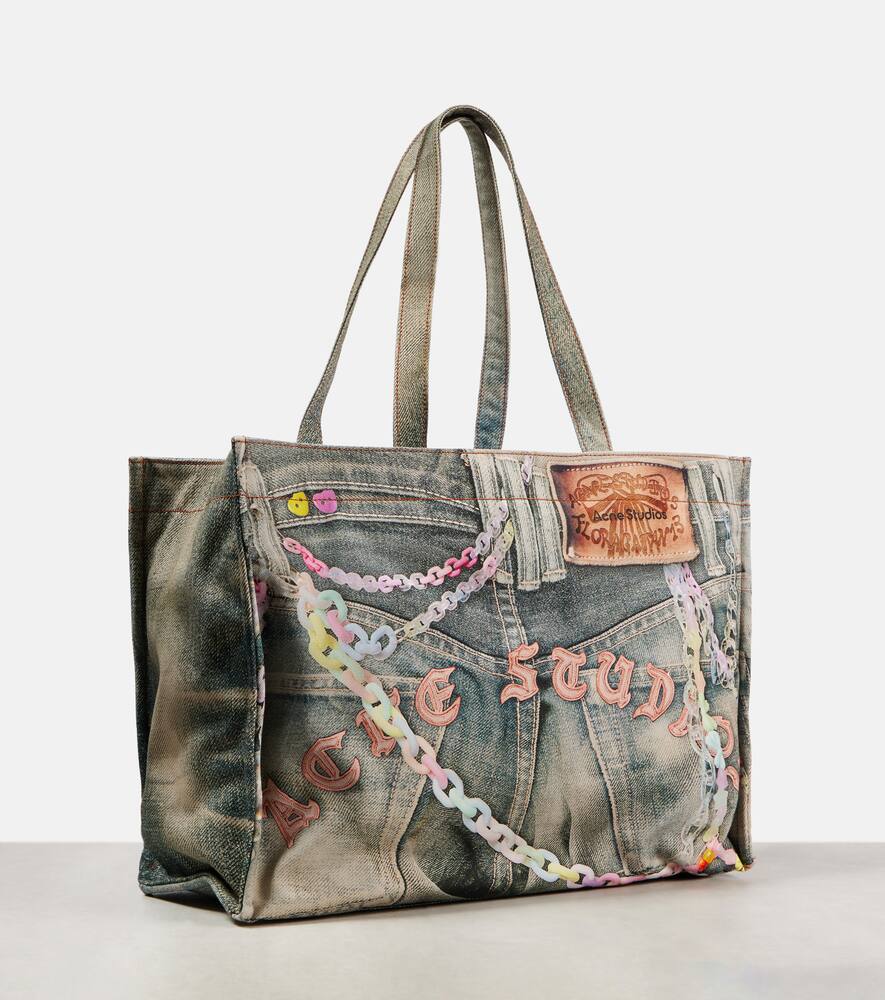 Acne Studios Large denim-effect printed canvas shopper