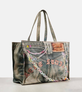 Acne Studios Large denim-effect printed canvas shopper