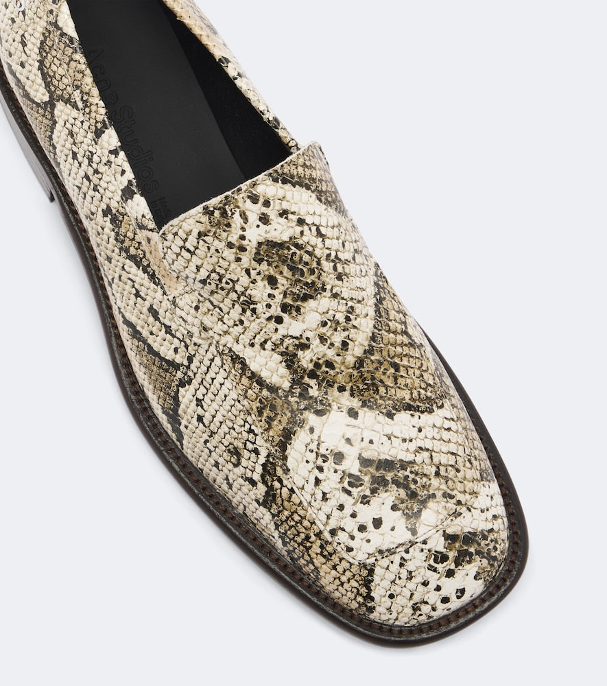 Beige Acne Studios Snake-effect leather loafers - Loafers