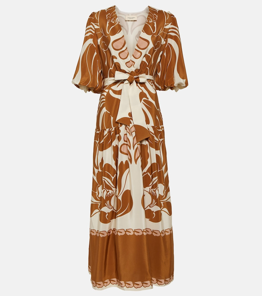 Adriana Degreas Printed puff-sleeve silk maxi dress. Adriana Degreas 印花泡泡袖真丝长裙