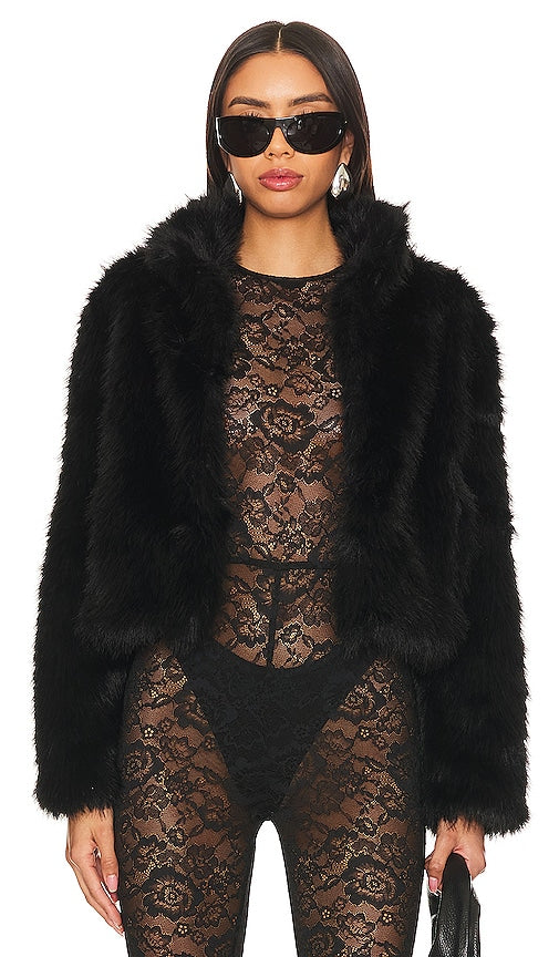Adrienne Landau Faux Fox Fur Jacket in Black