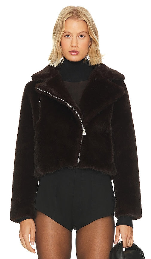 Adrienne Landau Faux Mink Jacket in Chocolate