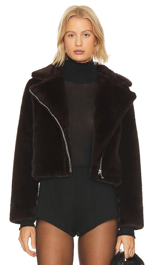 Adrienne Landau Faux Mink Jacket in Chocolate - Adrienne Landau Veste en faux vison en chocolat - Adrienne Landau 巧克力色仿貂皮夹克 - Adrienne Landau Kunstnerzjacke in Schokolade - Adrienne Landau 인조 밍크 재킷 - Giacca in visone sintetico Adrienne Landau color cioccolato