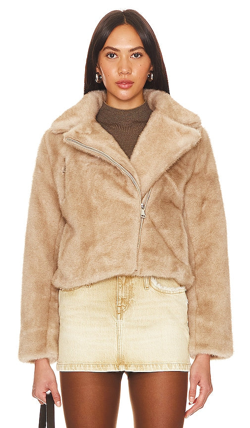 Adrienne Landau Faux Mink Jacket in Ivory