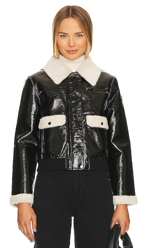 Adrienne Landau Faux Mink Trimmed Jacket in Black