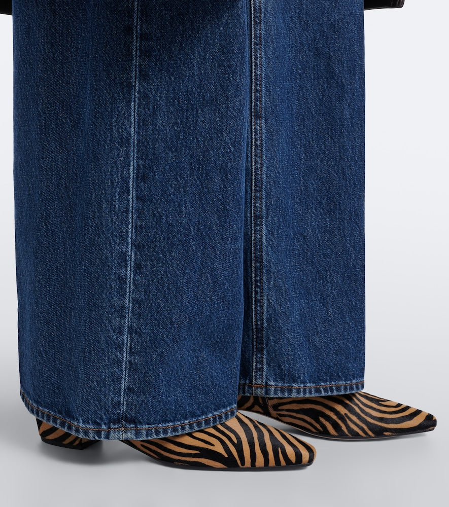 Aeyde Lila zebra-print calf hair ankle boots - Brown Mid Heels