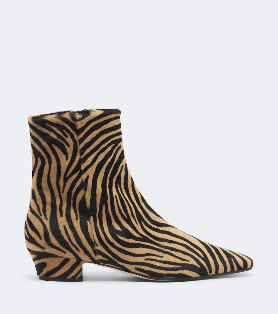 Aeyde Lila zebra-print calf hair ankle boots - Brown Mid Heels