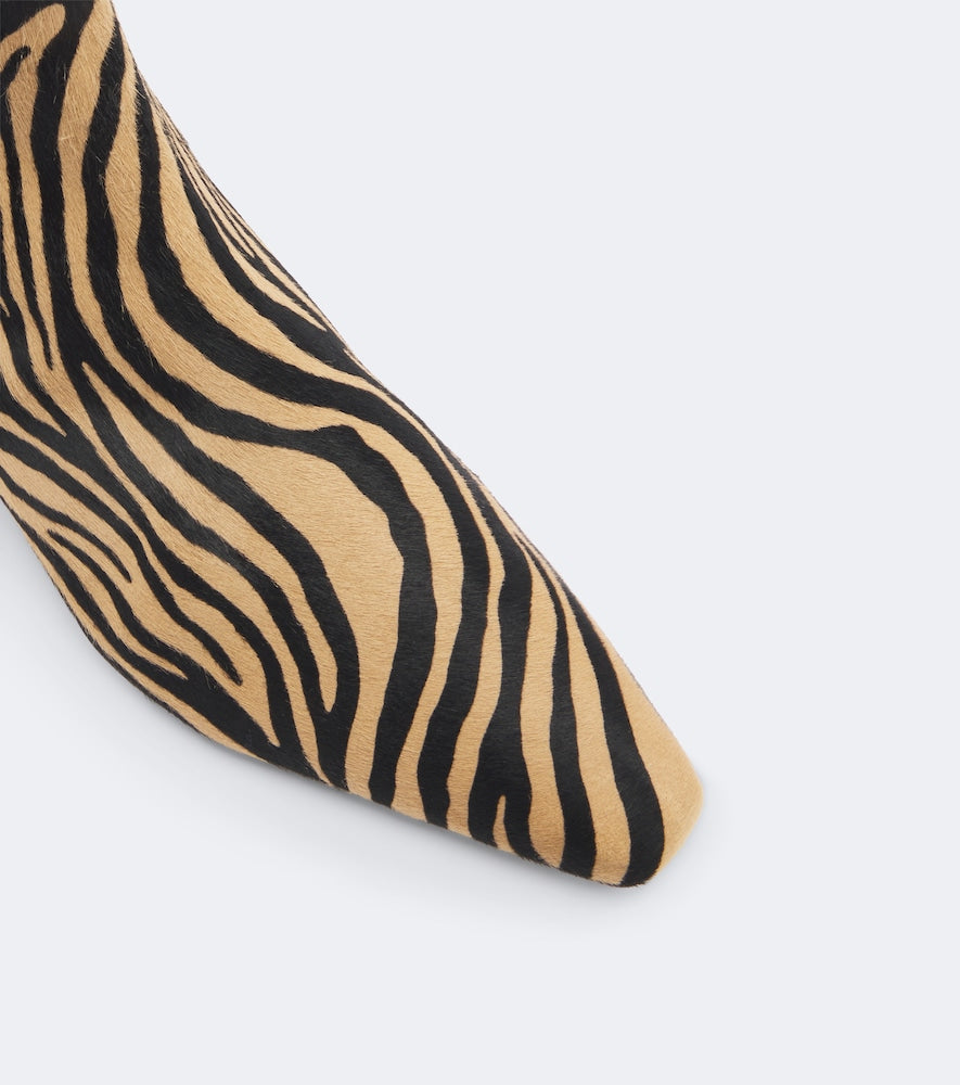 Aeyde Lila zebra-print calf hair ankle boots - Brown Mid Heels