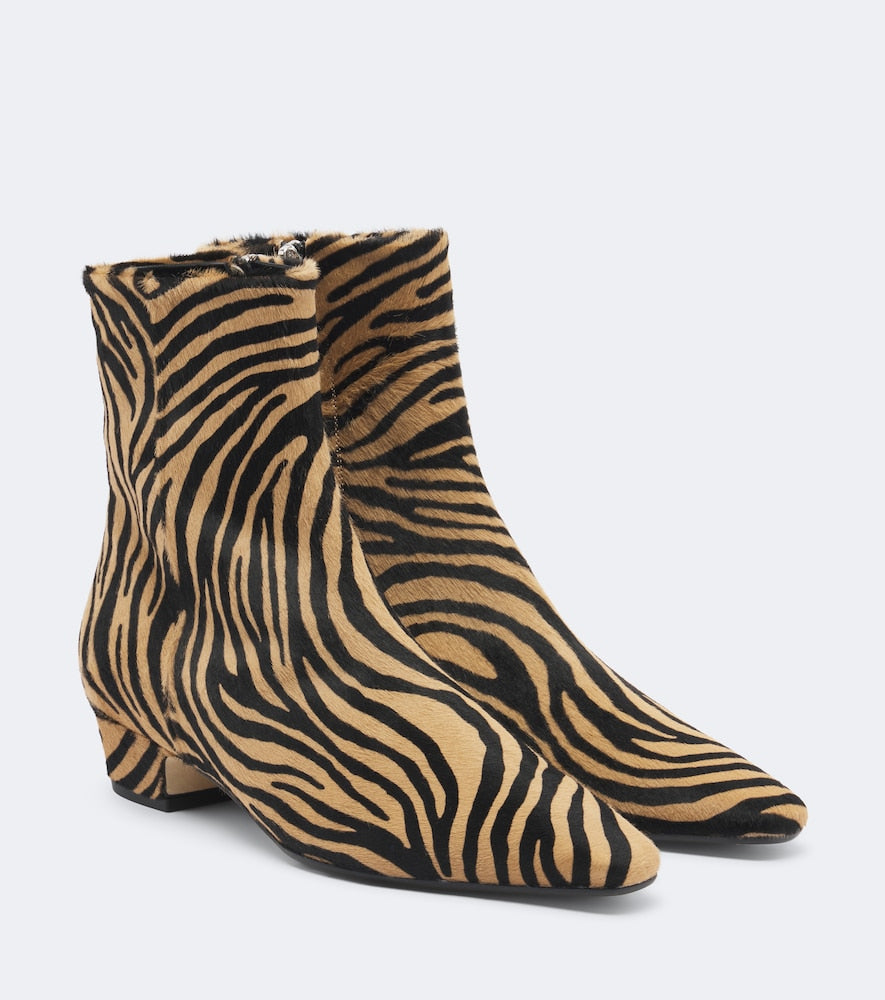 Aeyde Lila zebra-print calf hair ankle boots - Brown Mid Heels