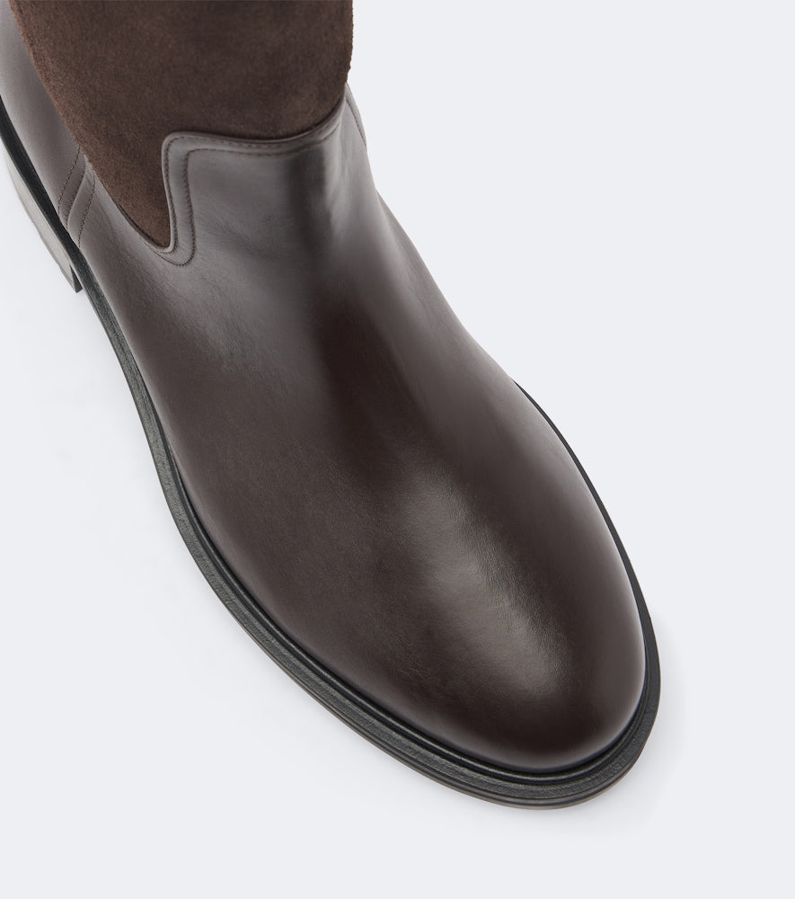Brown Aeyde Theo leather and suede knee-high boots - Flat Boots