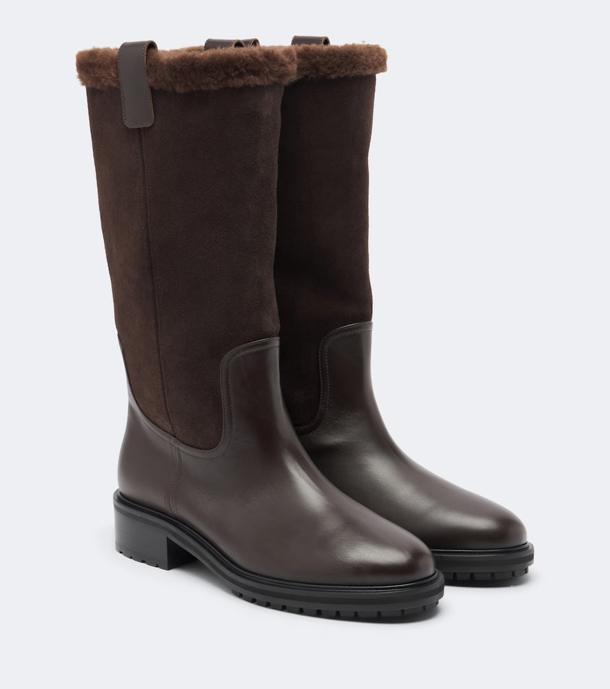 Brown Aeyde Theo leather and suede knee-high boots - Flat Boots