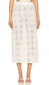 Agua Bendita X Revolve Mira Gres Crochet Midi Skirt in Beige