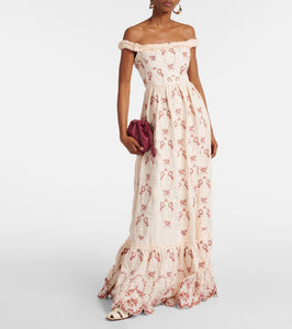 Agua by Agua Bendita Achiote Florero embroidered linen maxi dress