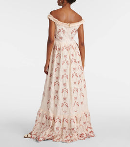 Agua by Agua Bendita Achiote Florero embroidered linen maxi dress