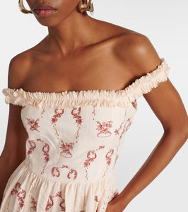 Agua by Agua Bendita Achiote Florero embroidered linen maxi dress
